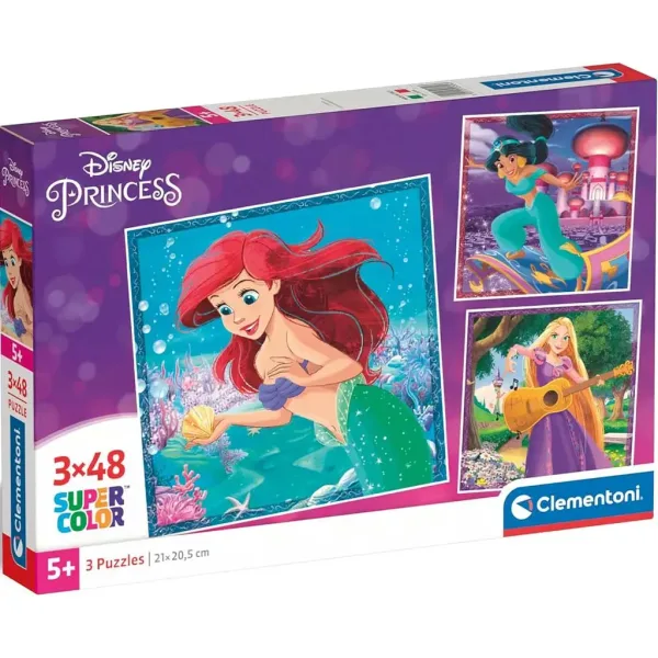 Disney+Księżniczki 3x48-elementowe puzzle Supercolor - Clementoni zdjęcie 1