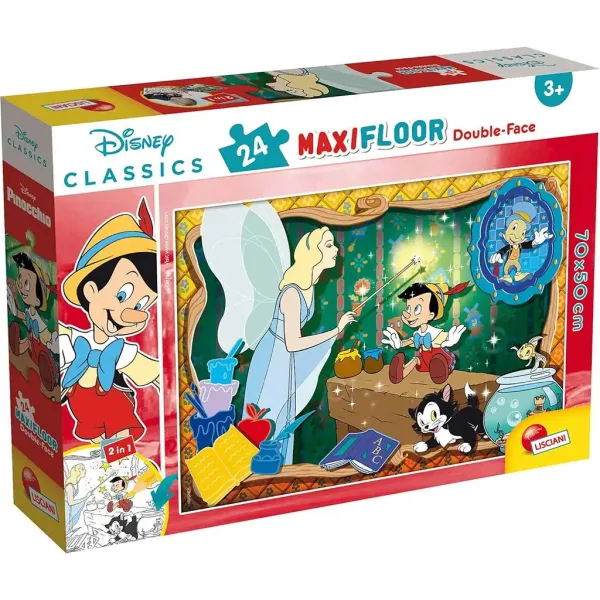 Disney Pinokio 2 w 1 maxi puzzle 24 elementów i kolorowanka 70x50 cm - Lisciani
