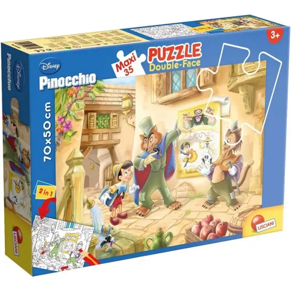 Disney Pinokio 2 w 1 maxi puzzle 35 elementów i kolorowanka 70x50 cm – Lisciani zdjęcie 1