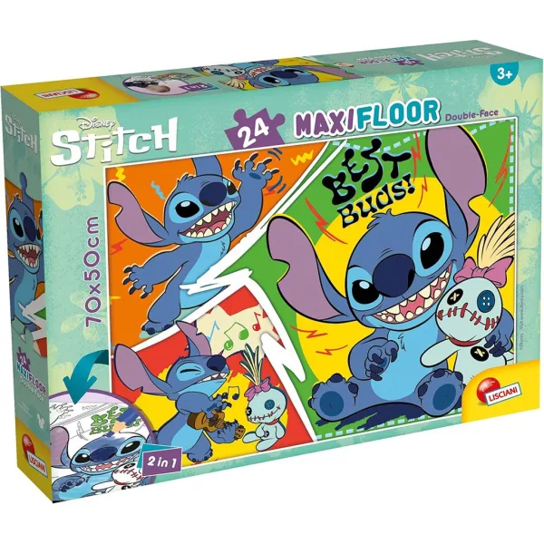 Disney Stitch 2 w 1 maxi puzzle 24 elementów i kolorowanka 70x50 cm - Lisciani zdjęcie 1