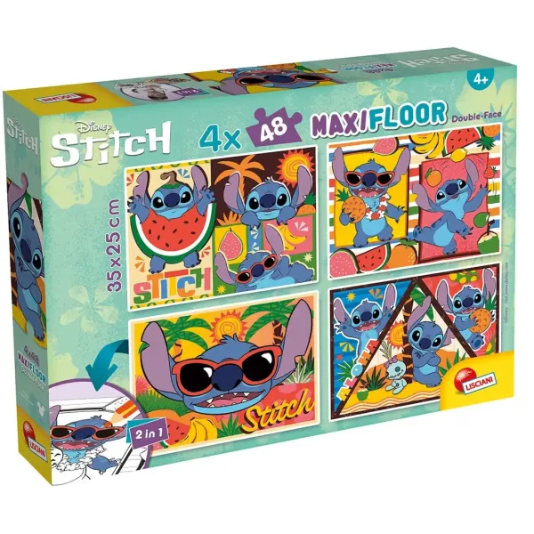 Disney Stitch 2 w 1 maxi puzzle 4x48 elementów i kolorowanka 35x25 cm - Lisciani zdjęcie 1