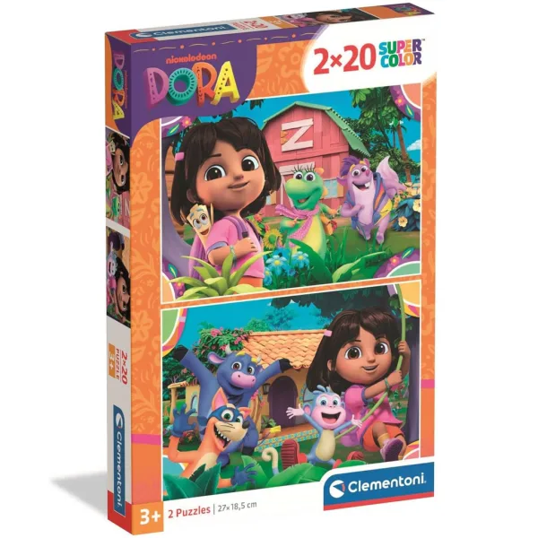 Dora poznaje świat 2x20-elementowe puzzle Supercolor - Clementoni zdjęcie 1