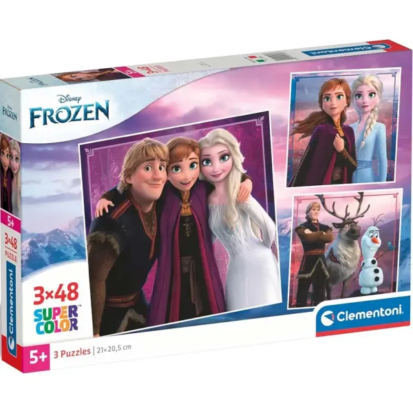 Główni bohaterowie Krainy Lodu – puzzle Supercolor 3 × 48 elementów - Clementoni
