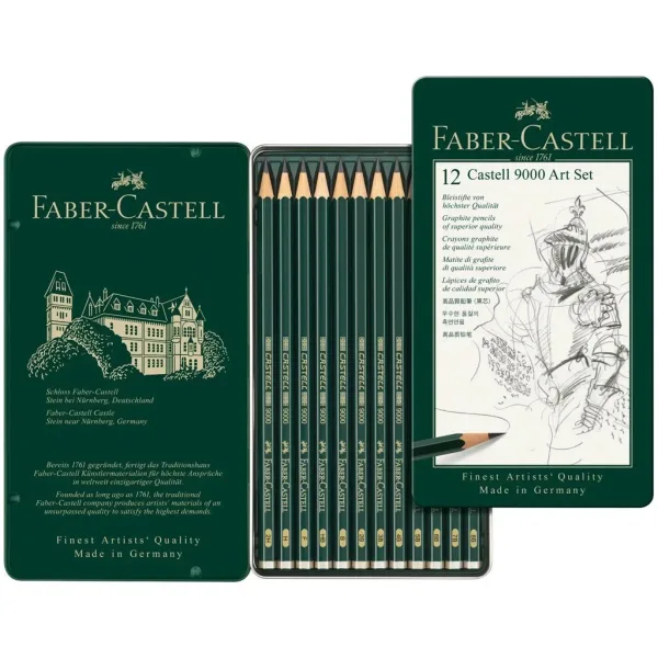 Faber-Castell: Castell 9000 ołówki grafitowe zestaw 12 sztuk w metalowym pudełku zdjęcie 2