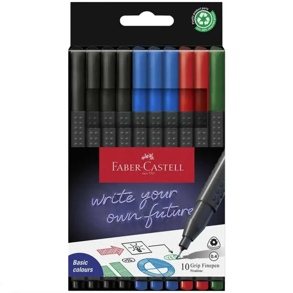 Faber-Castell: GRIP cienkopis z końcówką 0,4 mm, 4 kolory, zestaw 10 sztuk