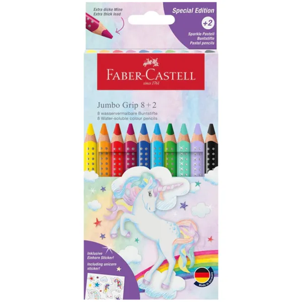 Faber-Castell: Jumbo GRIP zestaw kolorowych ołówków z jednorożcami 8+2 szt. zdjęcie 1