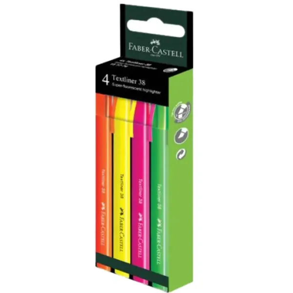 Faber-Castell: Textliner 38 Zestaw zakreślaczy w fluorescencyjnych kolorach, opakowanie 4 sztuki zdjęcie 1