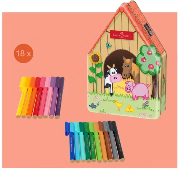 Faber Castell: Zestaw 18 flamastrów Connector w metalowym pudełku z motywem farmy zdjęcie 2