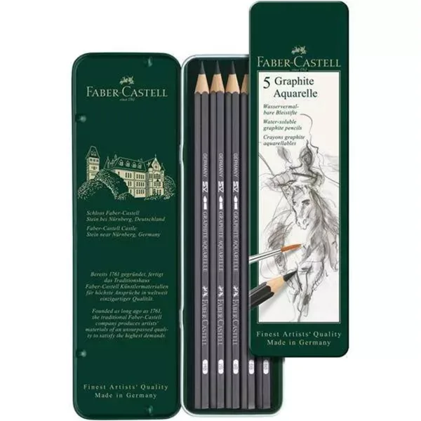 Faber-Castell: Zestaw akwarelowych ołówków grafitowych w metalowym pudełku, 5 sztuk zdjęcie 2