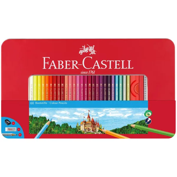 Faber-Castell: Zestaw kolorowych kredek w metalowym pudełku, 60 sztuk zdjęcie 1