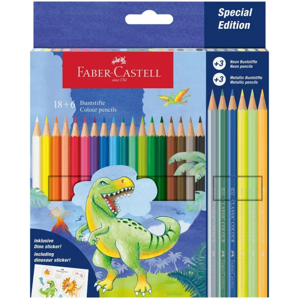 Faber-Castell: Zestaw kolorowych kredek z dinozaurami 18+6 szt. zdjęcie 1