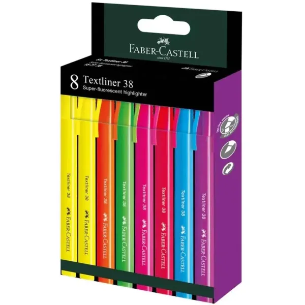 Faber-Castell: Zestaw zakreślaczy Textliner 38 z fluorescencyjnymi kolorami, opakowanie 8 sztuk zdjęcie 1