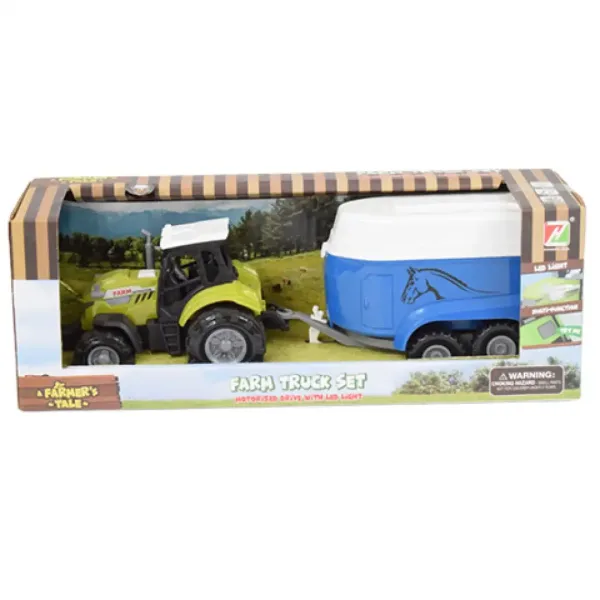Farm Truck: Ciągnik do przewozu koni z przyczepą, z efektem świetlnym i dźwiękowym, 23 cm zdjęcie 4