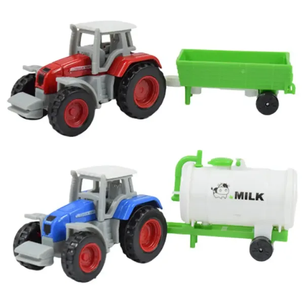 Farm World: zestaw składający się z 4 traktorów rolniczych z przyczepą w skali 1/64. zdjęcie 2
