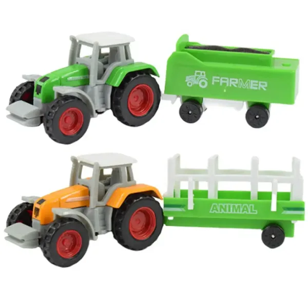 Farm World: zestaw składający się z 4 traktorów rolniczych z przyczepą w skali 1/64. zdjęcie 3