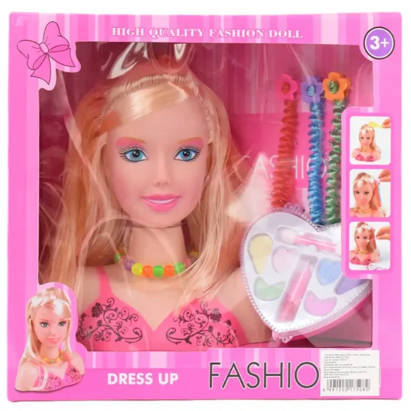 Fashion Girl: Głowa lalki do czesania i stylizacji z blond włosami, paletą do makijażu i akcesoriami, 21 cm zdjęcie 8