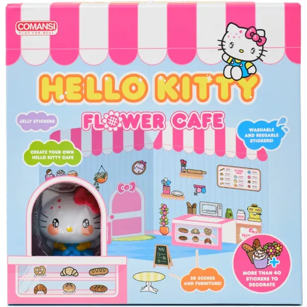 Figurka Hello Kitty Flower Café z domkiem do ozdabiania naklejkami - Comansi zdjęcie 2