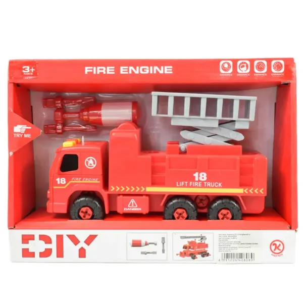 Fire Engine: Rozkładany wóz strażacki z koszem podnośnikowym, narzędziami i dźwiękiem 20 cm zdjęcie 7