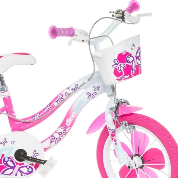 Flappy 16” rower dziecięcy z koszykiem i siedziskiem dla lalki w kolorze różowo-białym – rower Dino Bikes zdjęcie 3