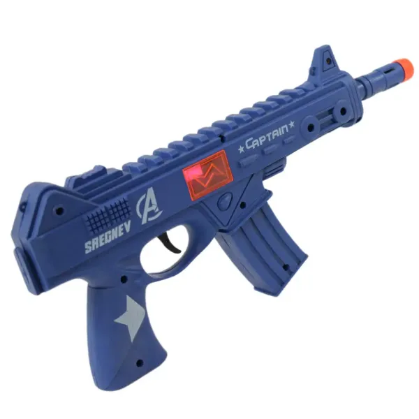 Flint Gun: Niebieski wojskowy karabin maszynowy z funkcją imitującą strzał, 30 cm zdjęcie 3