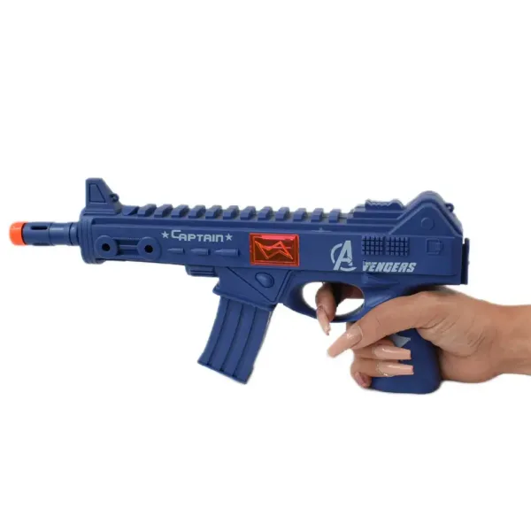 Flint Gun: Niebieski wojskowy karabin maszynowy z funkcją imitującą strzał, 30 cm zdjęcie 4