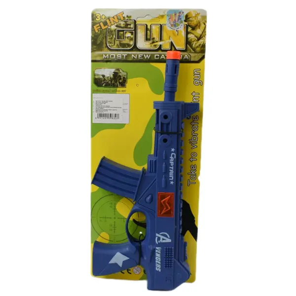 Flint Gun: Niebieski wojskowy karabin maszynowy z funkcją imitującą strzał, 30 cm zdjęcie 5