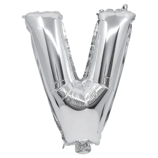 Folia balon w kształcie litery – litera V, srebrny kolor, 32 cm. zdjęcie 1
