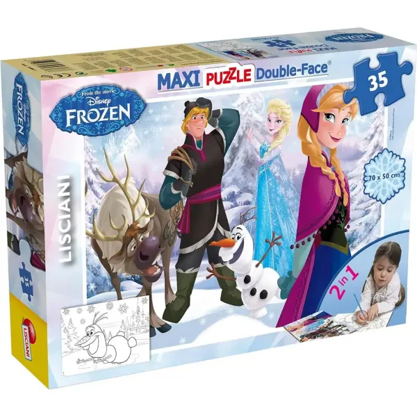 Kraina Lodu 2 w 1 maxi puzzle 35 elementów i kolorowanka 70x50 cm - Lisciani zdjęcie 1