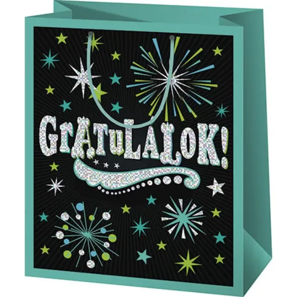 Gratulacje! zielona ekskluzywna torba prezentowa w standardowym rozmiarze 11x6x15cm zdjęcie 1