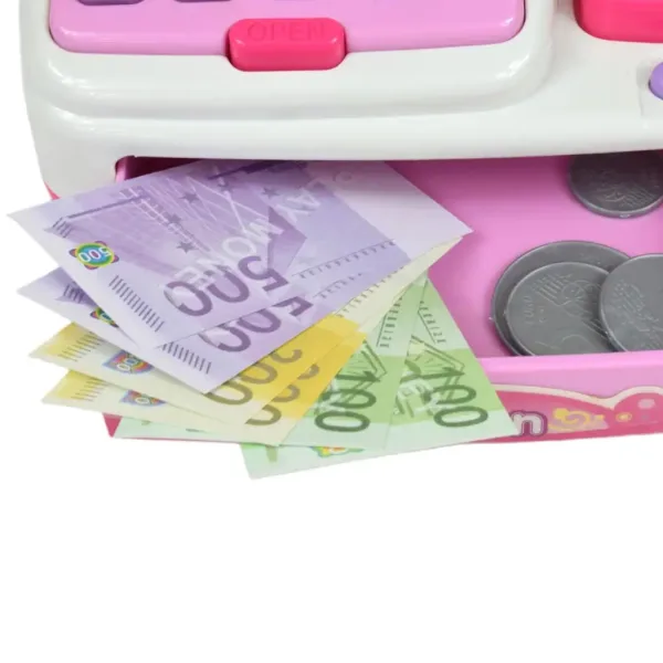 Happy Shopping: Elektroniczna biało-różowa kasa sklepowa z dźwiękiem i akcesoriami 22,5x17 cm zdjęcie 2