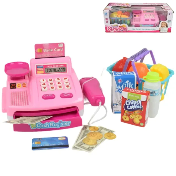 Happy Shopping: Różowa kasa sklepowa z produktami, dźwiękiem i akcesoriami 22x10x15 cm zdjęcie 1