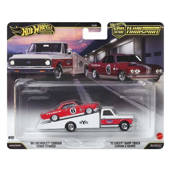 Hot Wheels: laweta 72 Chevy Ramp Truck i samochodzik 66 Chevrolet Corvair 1/64 - Mattel zdjęcie 1