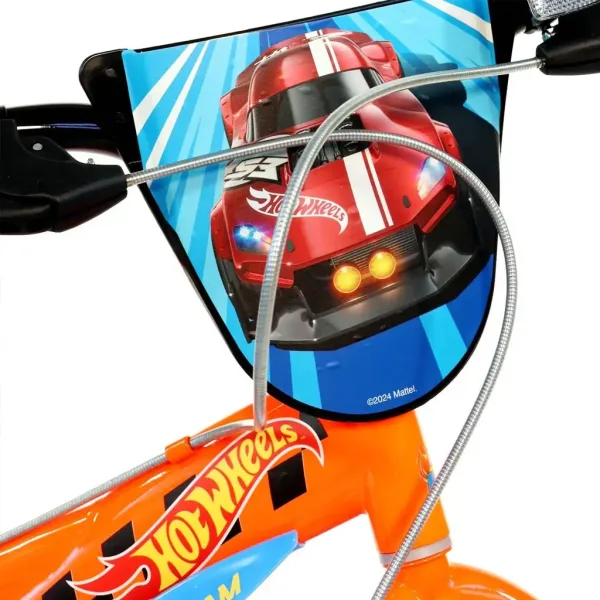 Hot Wheels rower dziecięcy 14” z uchwytem na bidon i bocznymi kółkami w kolorze pomarańczowo-czarnym – rower Dino Bikes zdjęcie 4