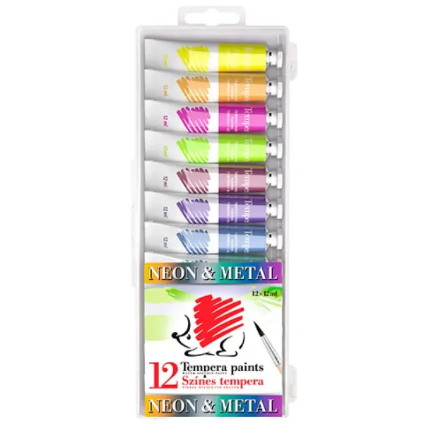 ICO: SÜNI Tempera Metaliczne i Neonowe kolory 12-sztukowy zestaw tubek 12ml zdjęcie 1