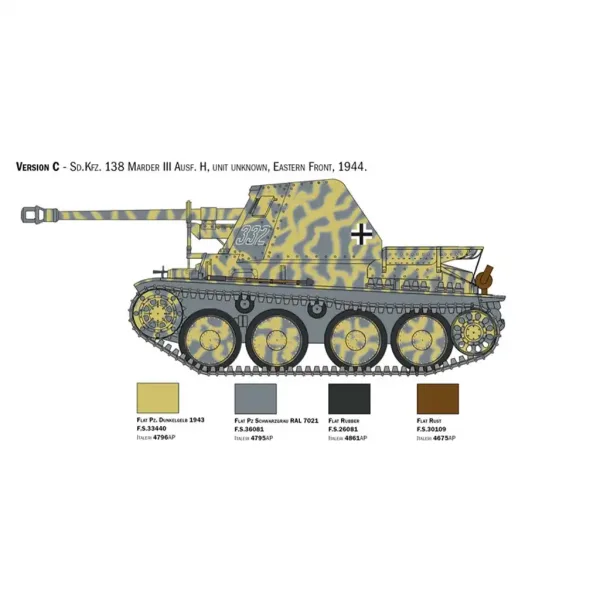 Italeri 1/35 Marder III Ausf. H Sd.Kfz.138 model czołgu zdjęcie 4