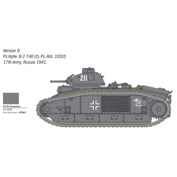 Italeri 1/56 model czołgu Char B1 Bis zdjęcie 4