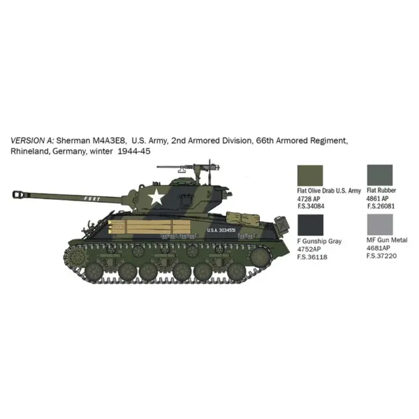 Italeri 1/56 model czołgu M4A3E8 Sherman Fury zdjęcie 3