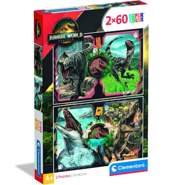 Jurassic World: Odrodzenie, puzzle SuperColor 2 x 60 elementów - Clementoni