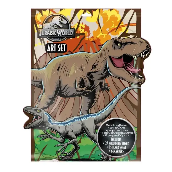 Jurassic World: Zestaw do kolorowania z naklejkami i 6 flamastrami zdjęcie 1