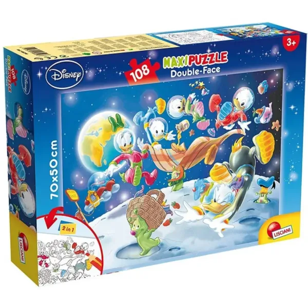 Kacze opowieści: Donald w kosmosie 2 w 1 puzzle 108 elementów i kolorowanka 70x50 cm - Lisciani zdjęcie 1