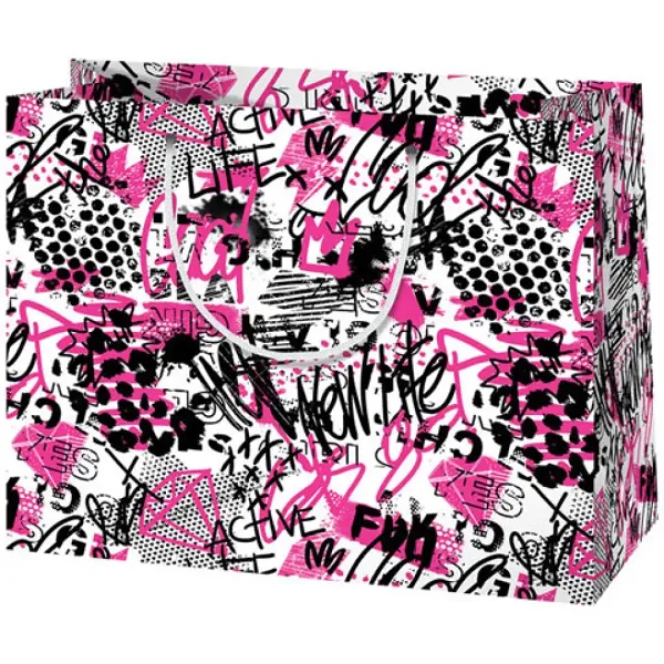 Kobieca torba prezentowa o średnim rozmiarze z motywem graffiti, 18x22,7x10 cm zdjęcie 1