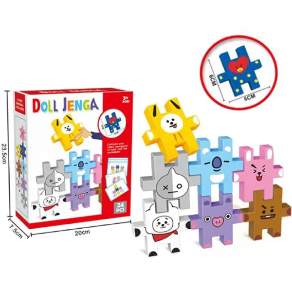 Kolorowa Jenga 24-elementowa z puzzlami zwierzęcymi o elementach 6 cm zdjęcie 1