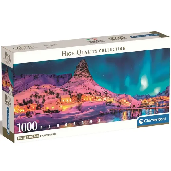 Kolorowa zimowa noc 1000-elementowe HQC puzzle panoramiczne 98x33cm - Clementoni zdjęcie 1