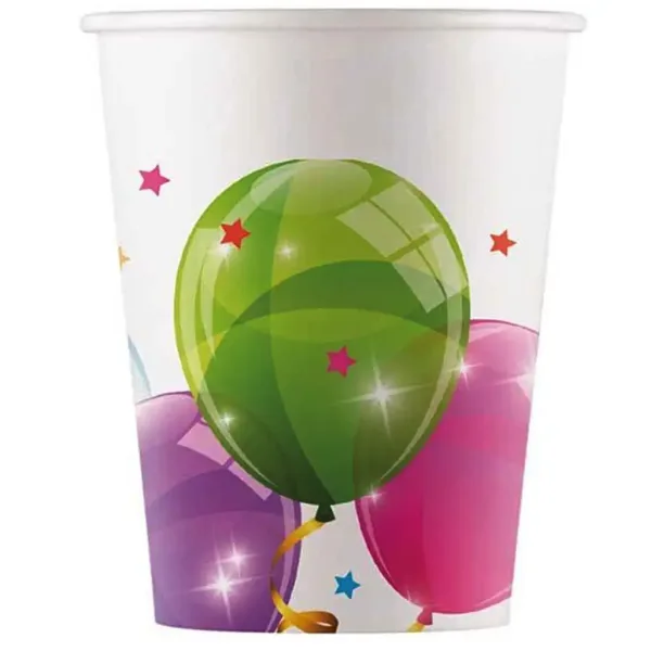 Kolorowe baloniki, zestaw 8 papierowych kubków, 200 ml zdjęcie 1