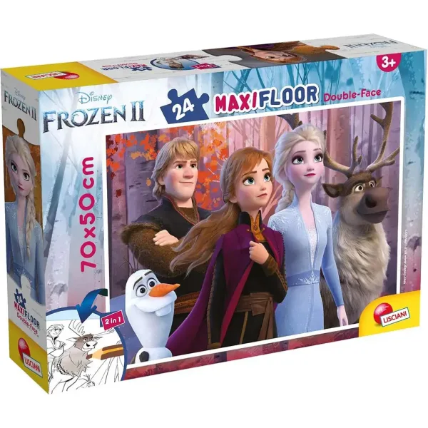 Kraina Lodu główni bohaterowie 2 w 1 maxi puzzle 24 elementy i kolorowanka 70x50 cm - Lisciani zdjęcie 1