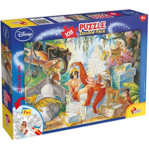 Księga dżungli 2 w 1, puzzle i kolorowanka, 108 elementów, 50x35 cm - Lisciani zdjęcie 1