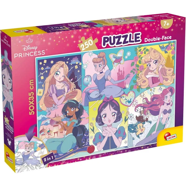 Księżniczki Disneya – Magiczna manga 2 w 1, puzzle 250 elementów i kolorowanka 50x35 cm – Lisciani zdjęcie 1