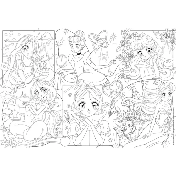 Księżniczki Disneya – Magiczna manga 2 w 1, puzzle 250 elementów i kolorowanka 50x35 cm – Lisciani zdjęcie 3