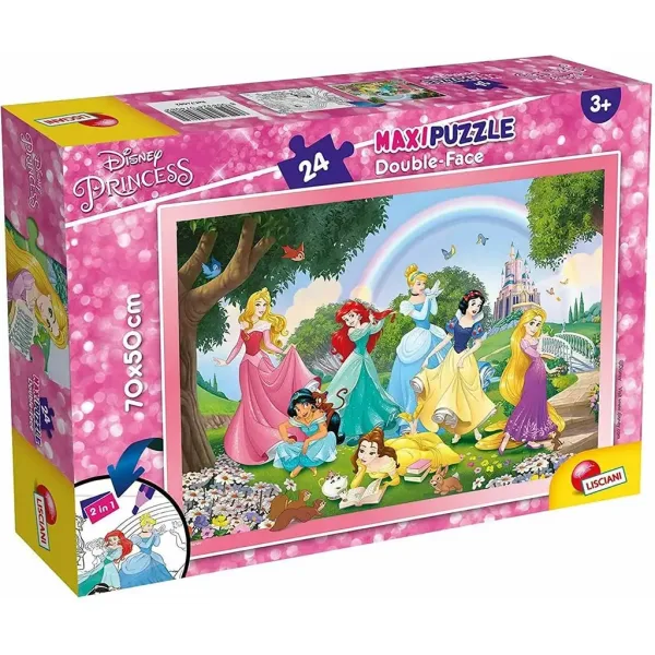 Księżniczki Disneya 2 w 1 maxi puzzle 24 elementy i kolorowanka 70x50 cm – Lisciani zdjęcie 1