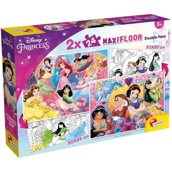 Księżniczki Disneya 2 w 1 maxi puzzle 2x24 elementy i kolorowanka - Lisciani zdjęcie 1